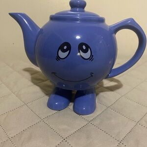 ✨ Rare Vintage 90s Blue "Expressions" Smiley Face Teapot with Feet ✨